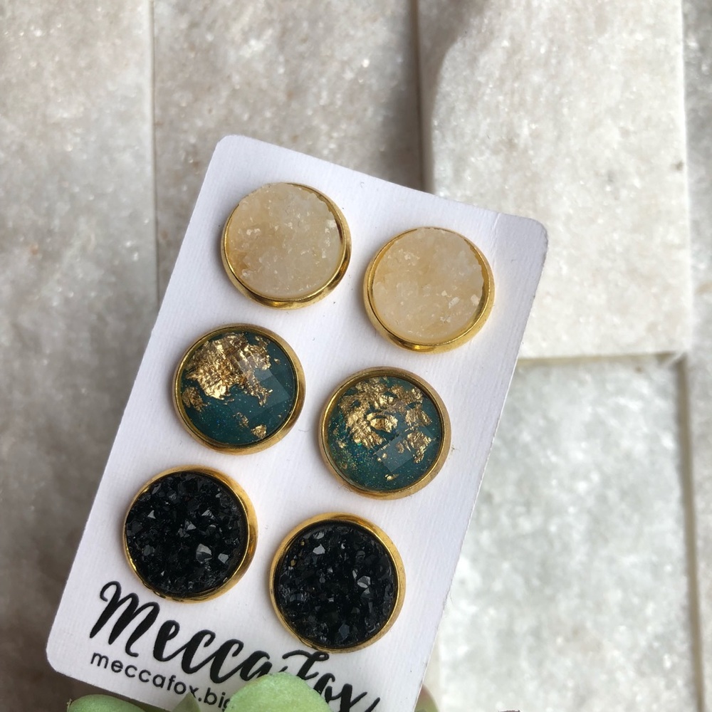 SOLD‼️ Mecca Fox Druzy Stud Earrings - Picture 6 of 7